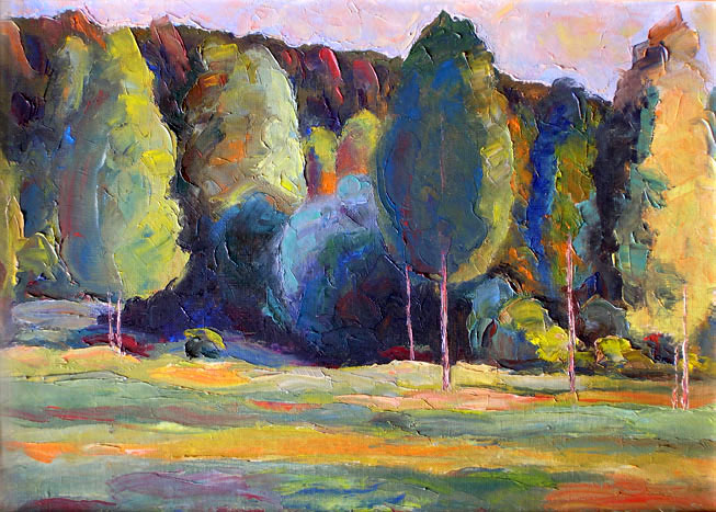 ������ �� ������. Edge Of The Forest At Sunset. (49x33cm, oil, 1999)